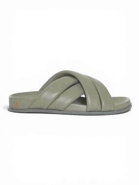 Anine Bing Lizzie Slides Green Khaki Lamb Leather Sandals EU 40 US 10 Women Shoe
